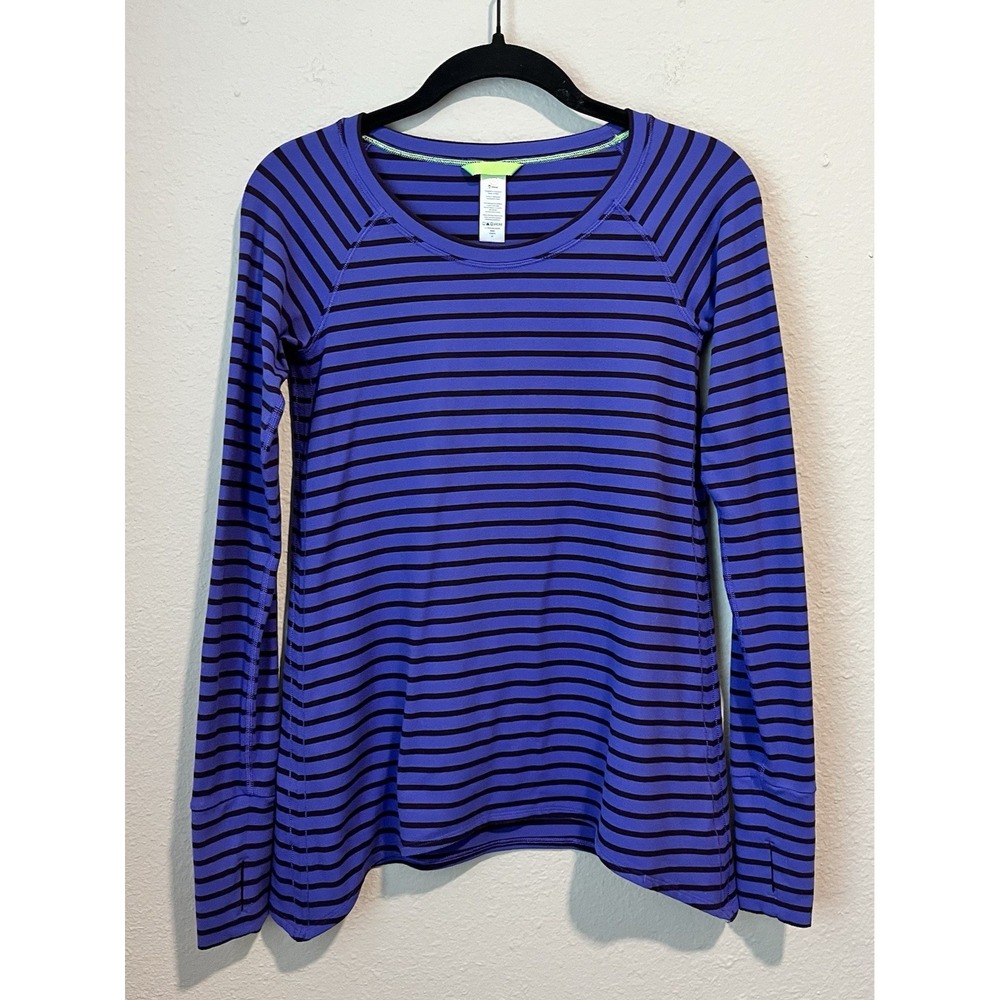 Ivivva By Lululemon Girls Top Size 12 Purple Striped LS Athletic Thumbholes